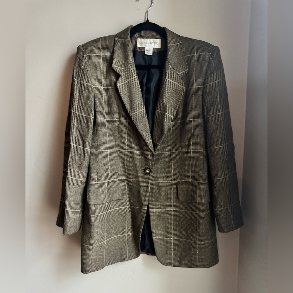 Jones New York Vintage Plaid Blazer Made USA Tailored Preppy Academia Jacket 6